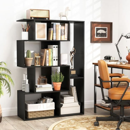 6-Cube Open-back Geometric Bookshelf with Anti-tip Kits-Black
