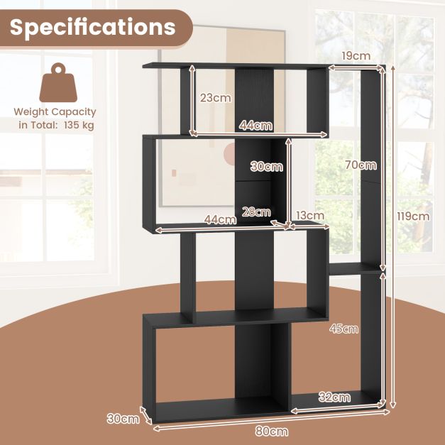 6-Cube Open-back Geometric Bookshelf with Anti-tip Kits-Black