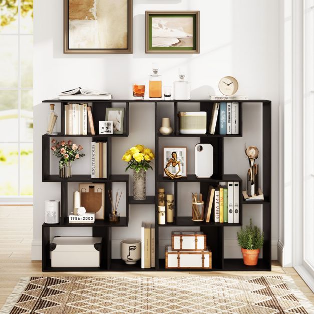 6-Cube Open-back Geometric Bookshelf with Anti-tip Kits-Black