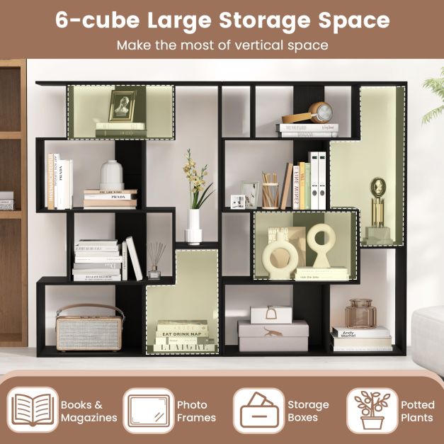 6-Cube Open-back Geometric Bookshelf with Anti-tip Kits-Black