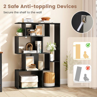 6-Cube Open-back Geometric Bookshelf with Anti-tip Kits-Black