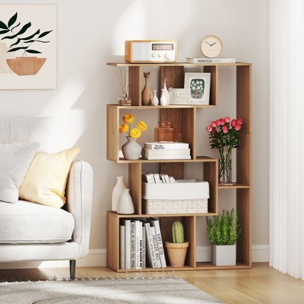 6-Cube Open-back Geometric Bookshelf with Anti-tip Kits-Natural