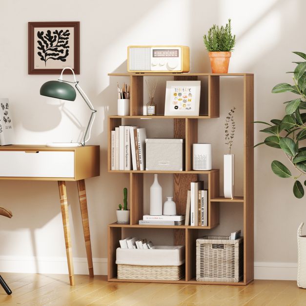 6-Cube Open-back Geometric Bookshelf with Anti-tip Kits-Natural