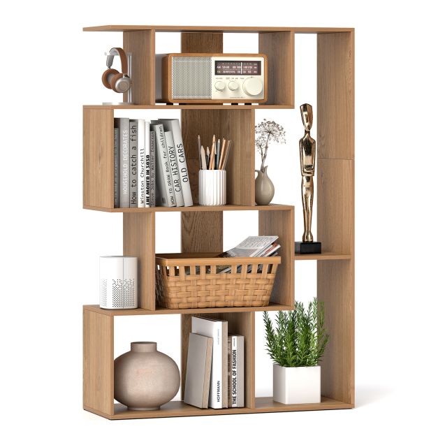 6-Cube Open-back Geometric Bookshelf with Anti-tip Kits-Natural