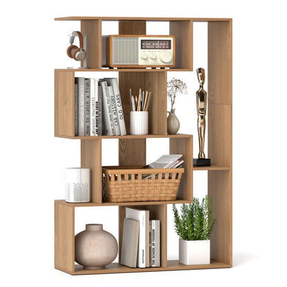 6-Cube Open-back Geometric Bookshelf with Anti-tip Kits-Natural