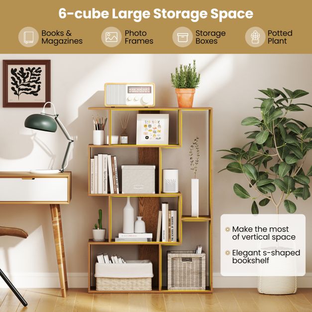 6-Cube Open-back Geometric Bookshelf with Anti-tip Kits-Natural
