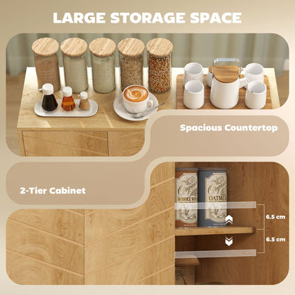 HOMCOM Vintage Sideboard with Chevron Doors and Pine Wood Legs for Living Room, Kitchen