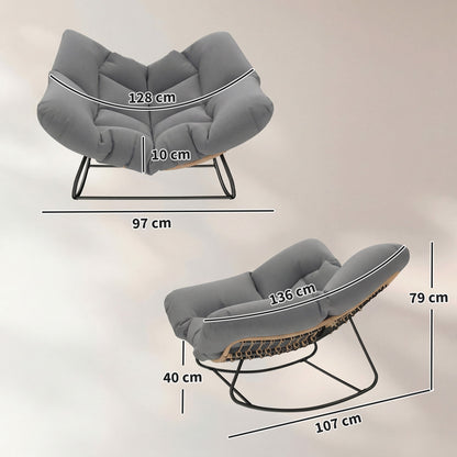 Outsunny Indoor Outdoor Rocking Chair, Oversized Rocking Egg Chair with Cushion for Living Room, Garden, Patio, Grey