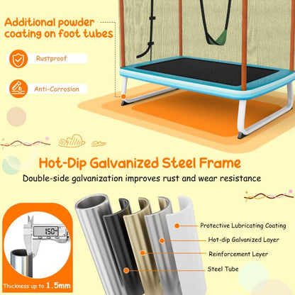 190CM 3-in-1 Kids Rectangle Trampoline with Enclosure Net and Horizontal Bar-Orange