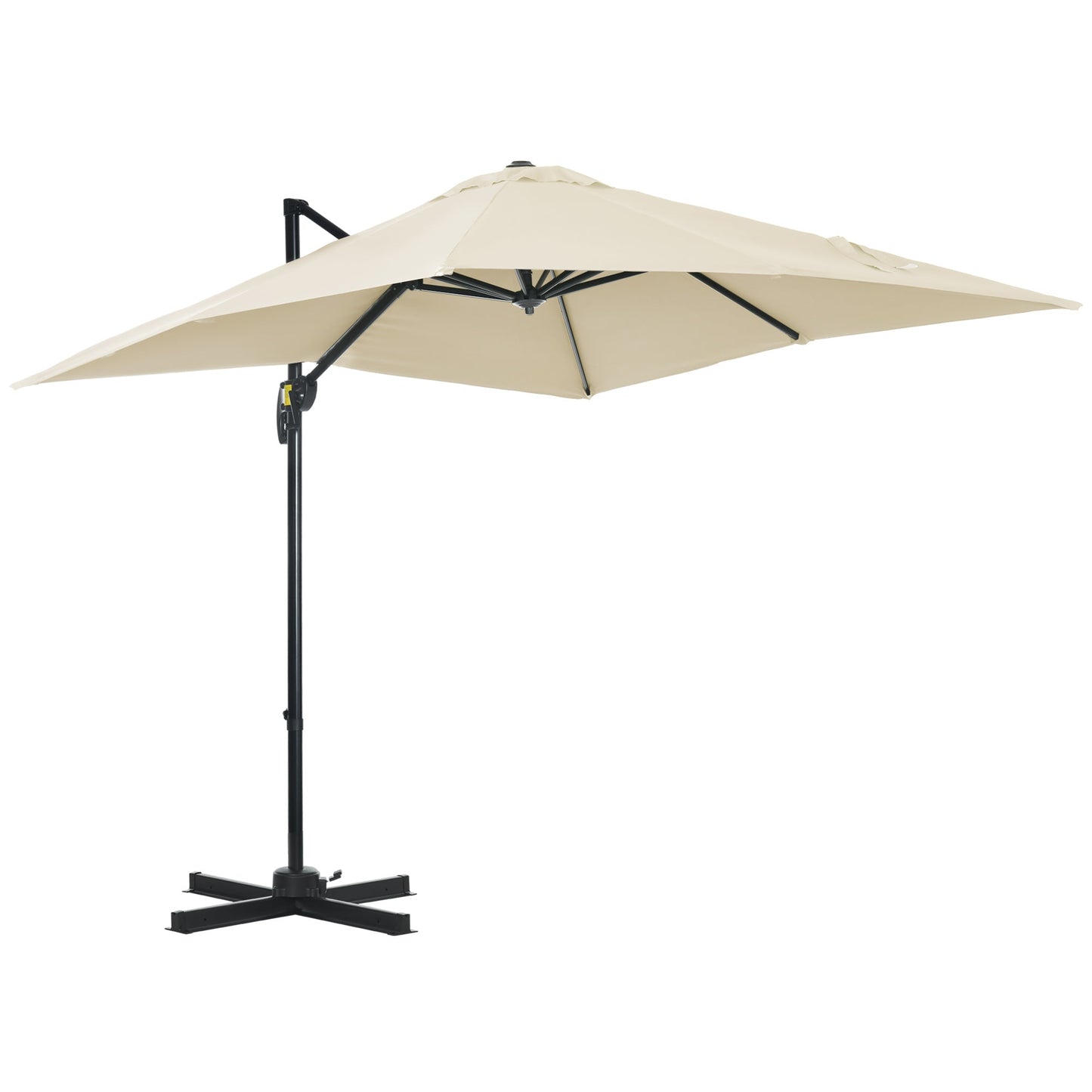 Outsunny 2,5 x 2,5 m Parasol tarasowy z wysięgnikiem, aluminiowy, wiszący, z możliwością obrotu o 360° z korbką i podstawą krzyżową, kremowo-biały