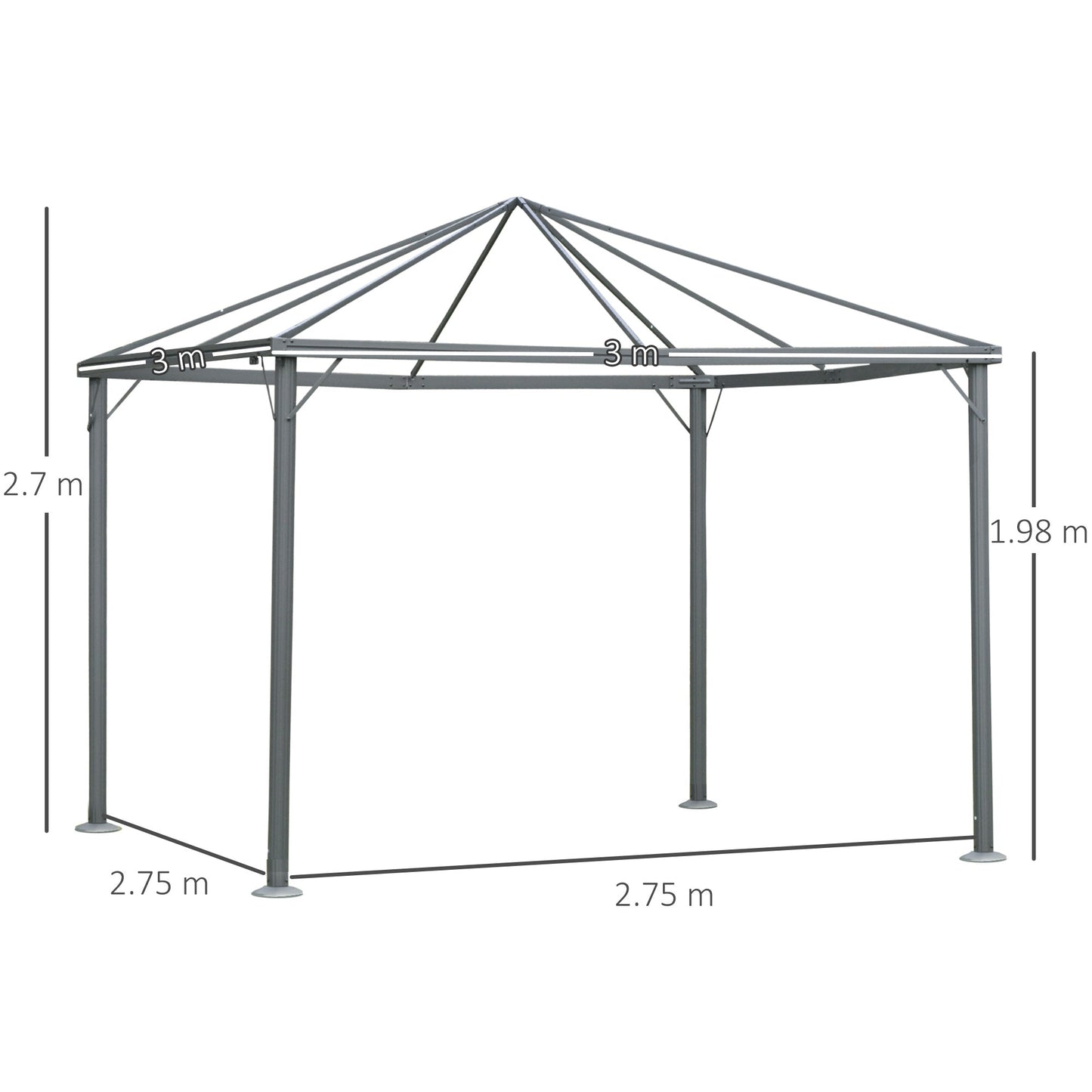 Outsunny 3(m) Garden Gazebo Canopy Party Tent Garden Pavilion Patio Shelter Aluminum Frame with Curtains, Netting Sidewalls, Grey