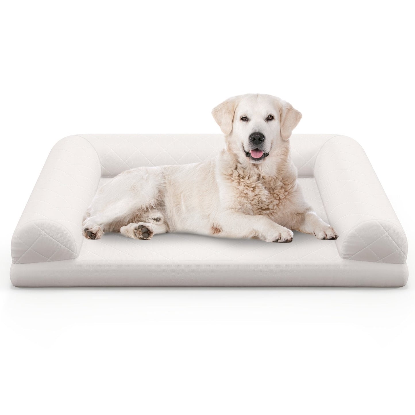 Orthopedic Dog Bed Egg-Foam Dog Crate Bed with 3-Side Bolster-Beige