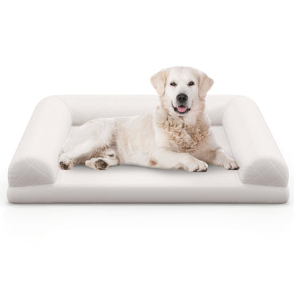 Orthopedic Dog Bed Egg-Foam Dog Crate Bed with 3-Side Bolster-Beige