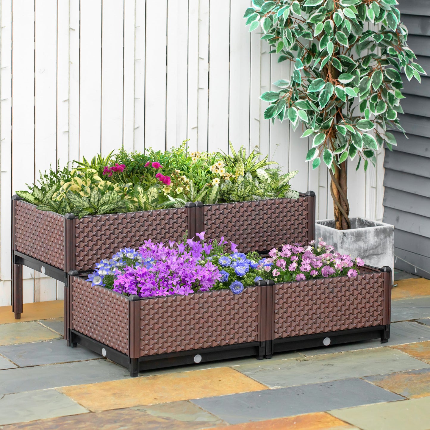 Outsunny Set of 4 Raised Garden Bed Elevated Planter Box with Self-Watering Design