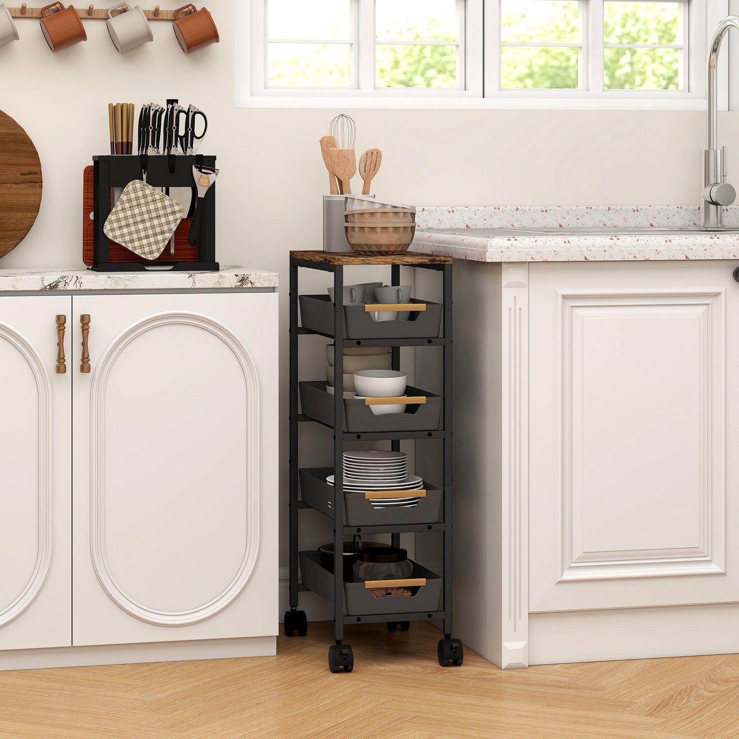 HOMCOM 5-Tier Storage Trolley on Wheels - Black