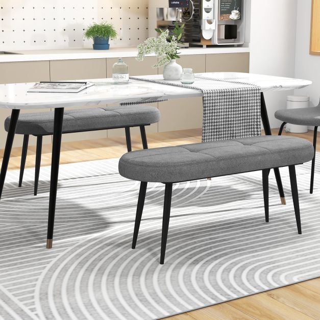 113 cm Ottoman Bench with Sponge Padded Cushion for Entryway Living Room Foyer-Grey