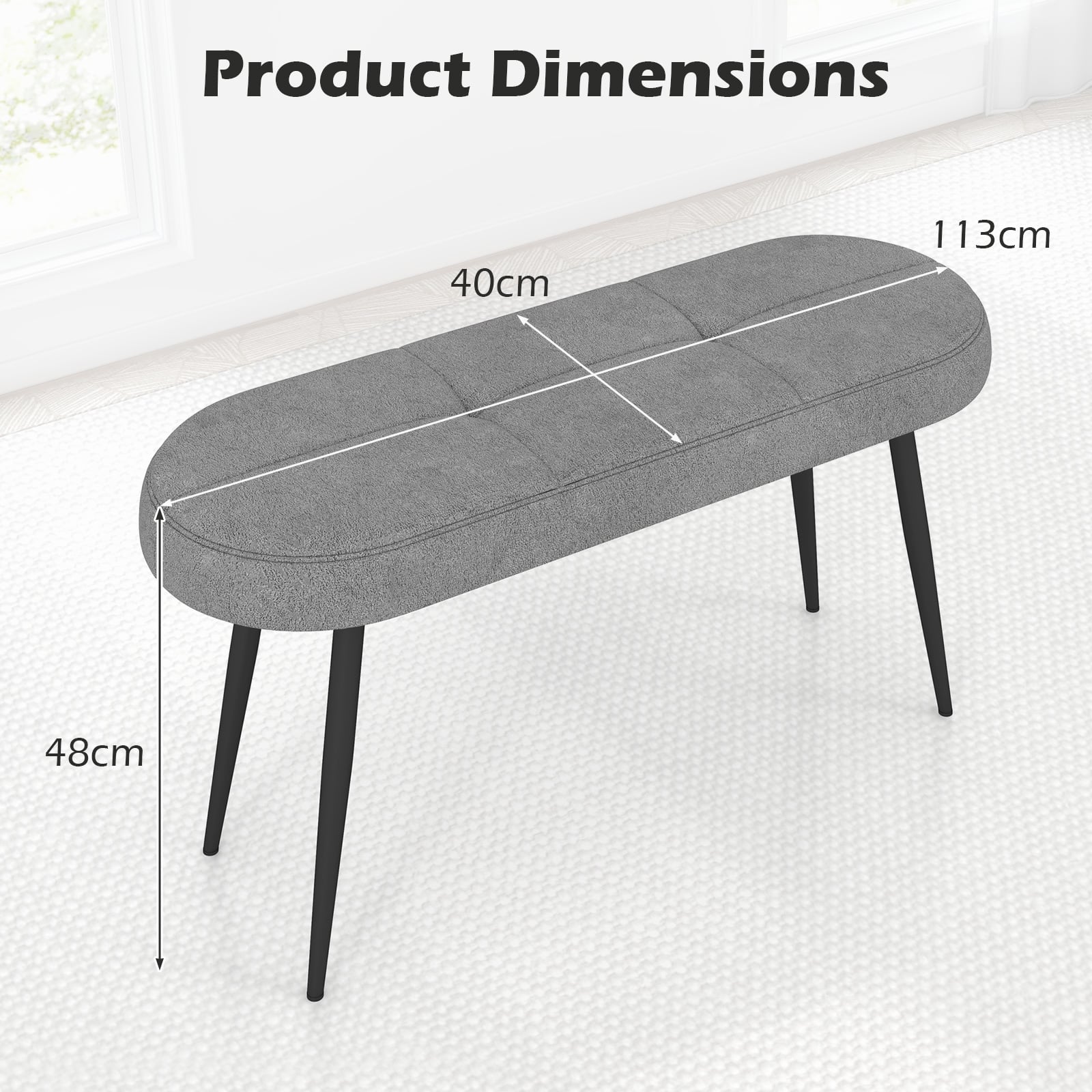 113 cm Ottoman Bench with Sponge Padded Cushion for Entryway Living Room Foyer-Grey