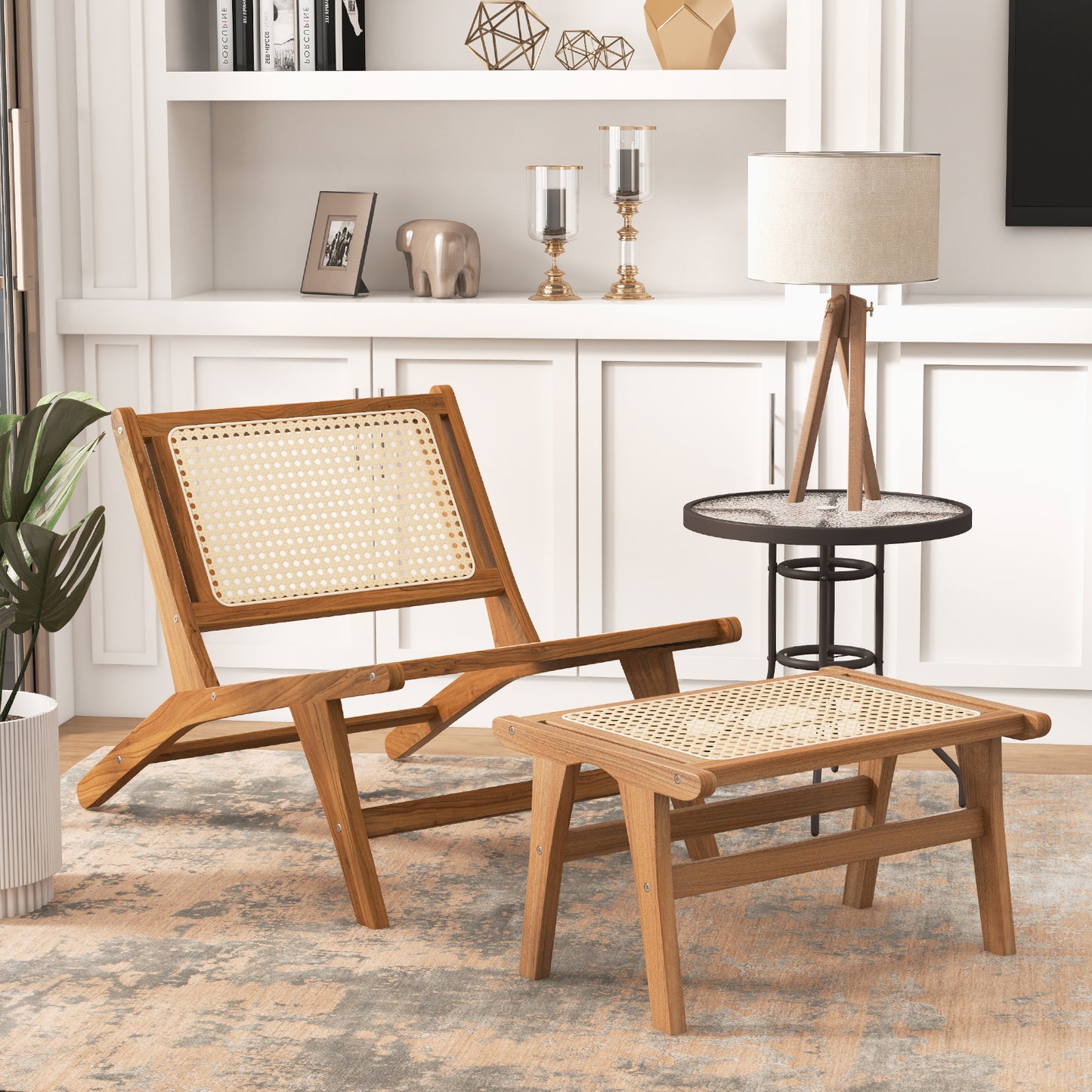 Ottoman Footstool Natural Teak Wooden Foot Rest