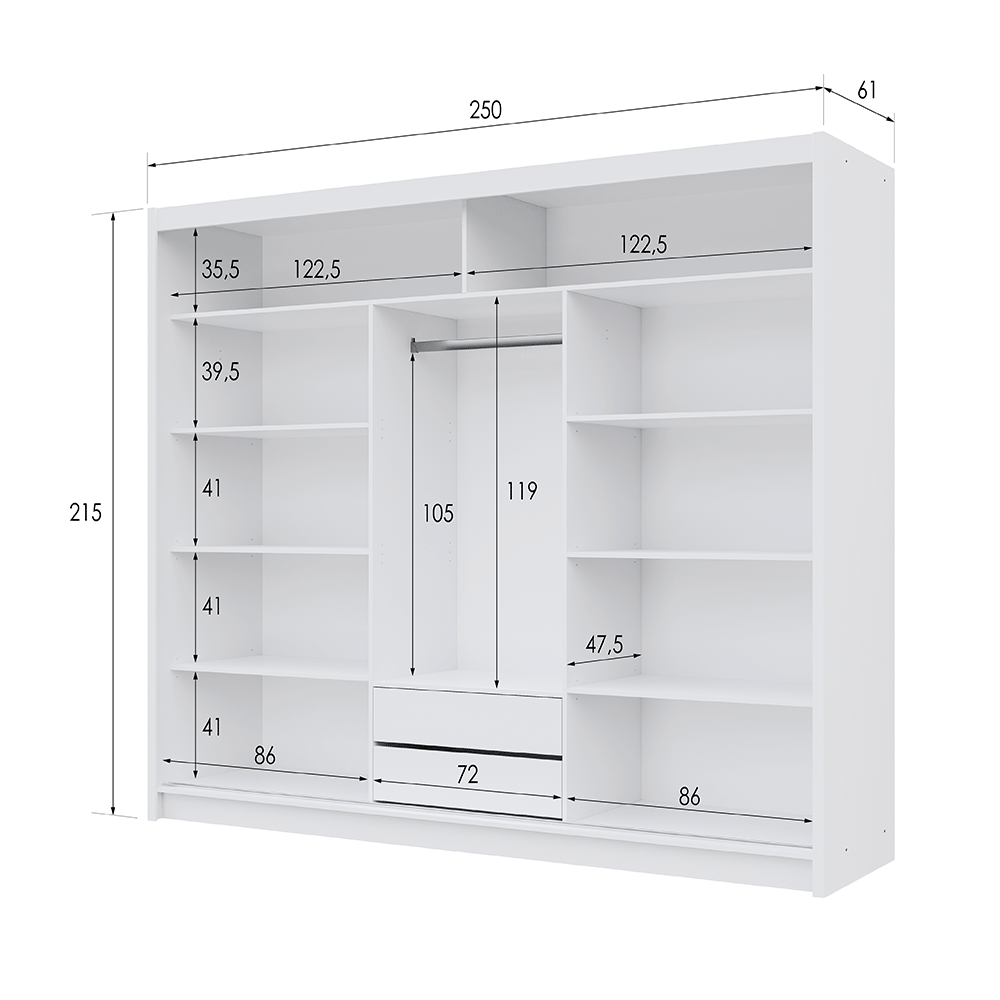 DOVER 250cm Sliding Door Wardrobe Oak Craft / Graphite Glass