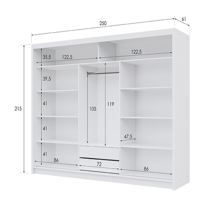 DOVER 250cm Sliding Door Wardrobe Oak Craft / Graphite Glass