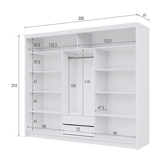 DOVER 250cm Sliding Door Wardrobe Oak Craft / Graphite Glass