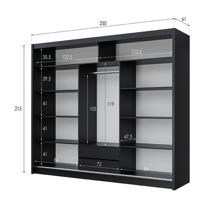 Black Mirrored Sliding Door Wardrobe 250cm – MAYFAIR