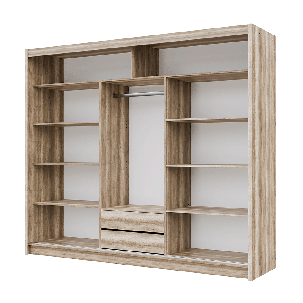 KINGSTON 250cm Sliding Door Wardrobe Oak Canyon + Lava + Mirror