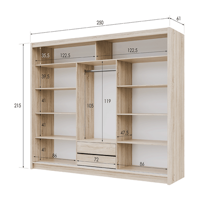 Oak Sonoma + Lava Mirrored Sliding Door Wardrobe 250cm – GRAYSON