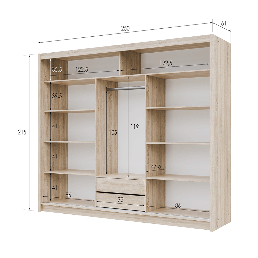 Oak Sonoma Mirrored Sliding Door Wardrobe 250cm – MAYFAIR