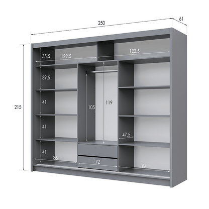 Graphite Mirrored Sliding Door Wardrobe 250cm – LEIGHTON