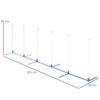 PawHut Dog Agility Equipment Training Adjustable Obstacle Course Set with 6 Weaves Poles Storage Bag for Pet Outdoor Games Exercise