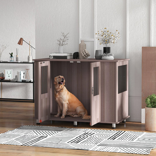 PawHut Dog Crate Table dla średnich i dużych psów z magnetycznymi drzwiczkami do użytku wewnątrz pomieszczeń, 116 x 60 x 87 cm, fioletowy
