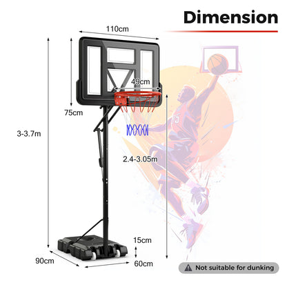 Outdoor Basketball Hoop System with Fillable Base and 2 Wheels-Black