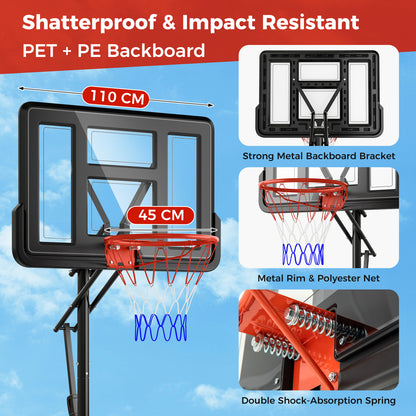 Outdoor Basketball Hoop System with Fillable Base and 2 Wheels-Black