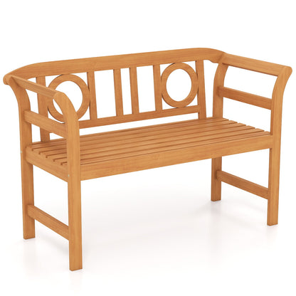 Outdoor Bench Acacia Wood 2-Person Patio Loveseat with Backrest for Porch