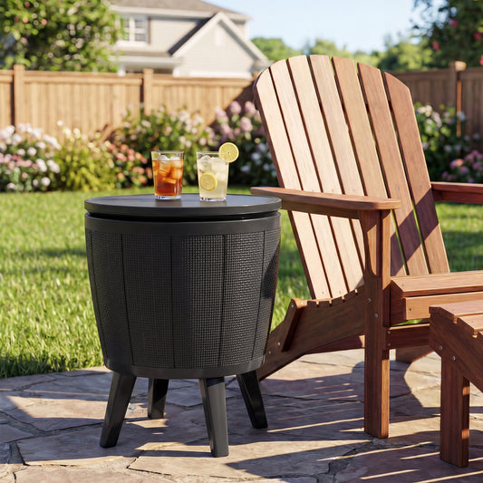 Outdoor Cool Cocktail Bar Table 38L Beer and Wine Cooler with Lift-Top-Black