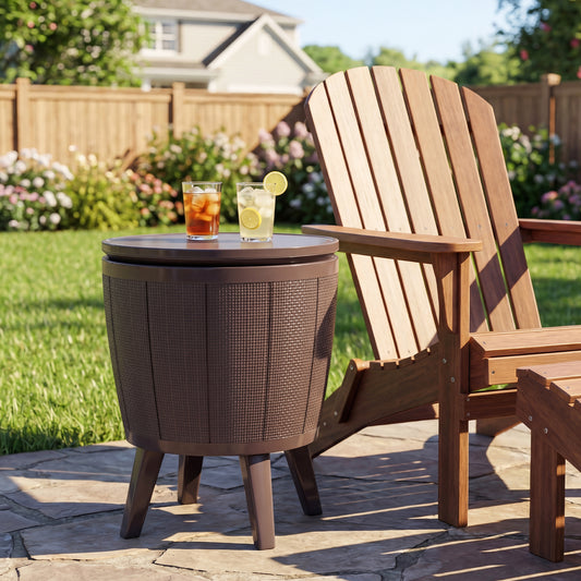 Outdoor Cool Cocktail Bar Table 38L Beer and Wine Cooler with Lift-Top-Brown