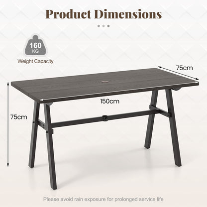Outdoor Dining Tale for 6 with 4.9 cm Umbrella Hole for Deck-Dark Brown