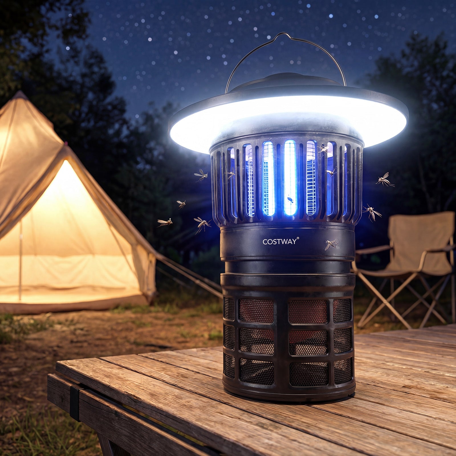 Outdoor Fly Trap with LED Lantern & Candle Lamp and Fan Suction