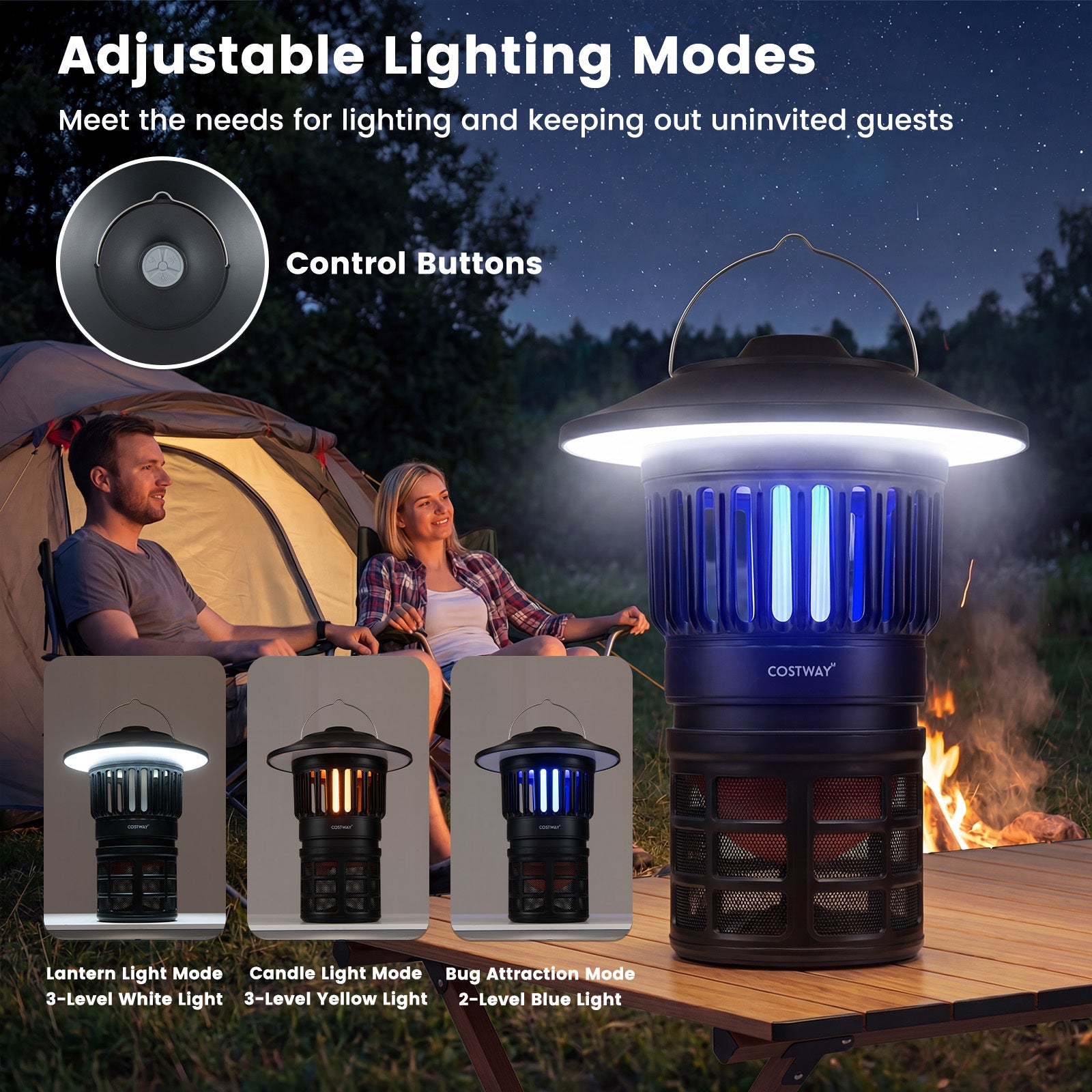 Outdoor Fly Trap with LED Lantern & Candle Lamp and Fan Suction