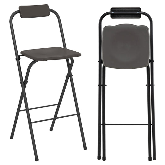 Outdoor Folding Barstools Set of 2 with Backrest and Footrest-Grey