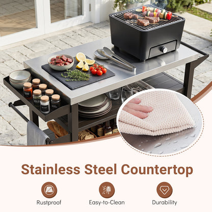 Outdoor Grill Cart Movable Prep Table with Storage Cabinet