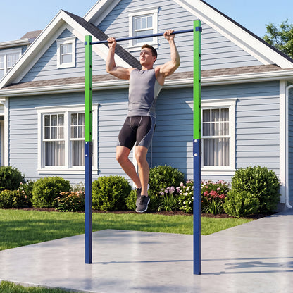 Outdoor In-Ground Pull Up Bar Heavy Duty Metal Pull Up Bar Station with 5 Adjustable Heights-Blue