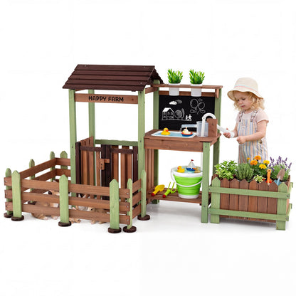 Outdoor Mud Farm Playset for Kids with Raised Planter Box and Real-Work Faucet