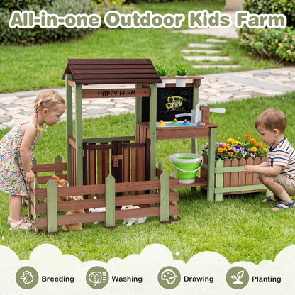 Outdoor Mud Farm Playset for Kids with Raised Planter Box and Real-Work Faucet