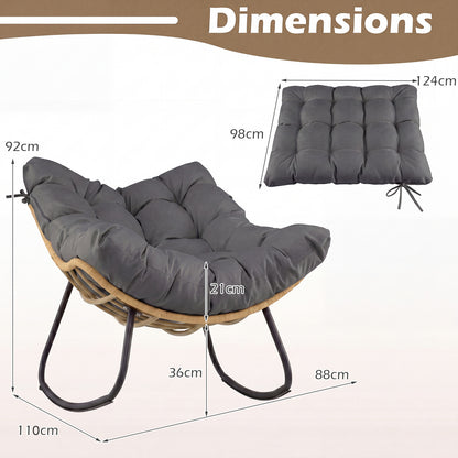 Outdoor Papasan Rocking Chair Oversized PE Wicker Patio Egg Chair with Thick Cushion-Grey