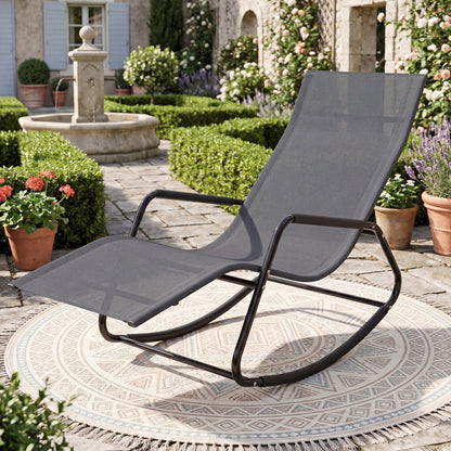 Outdoor Rocking Chair and Patio Lounge Chair with Curved Armrests and Back Support Bar for Garden-Grey