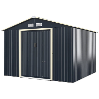 Outdoor Storage Shed 9.1x6.3 FT with Extension Kit & Sliding Door for Garden Backyard-Grey