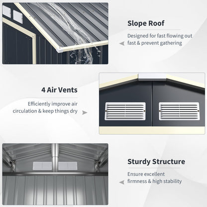 Outdoor Storage Shed 9.1x6.3 FT with Extension Kit & Sliding Door for Garden Backyard-Grey