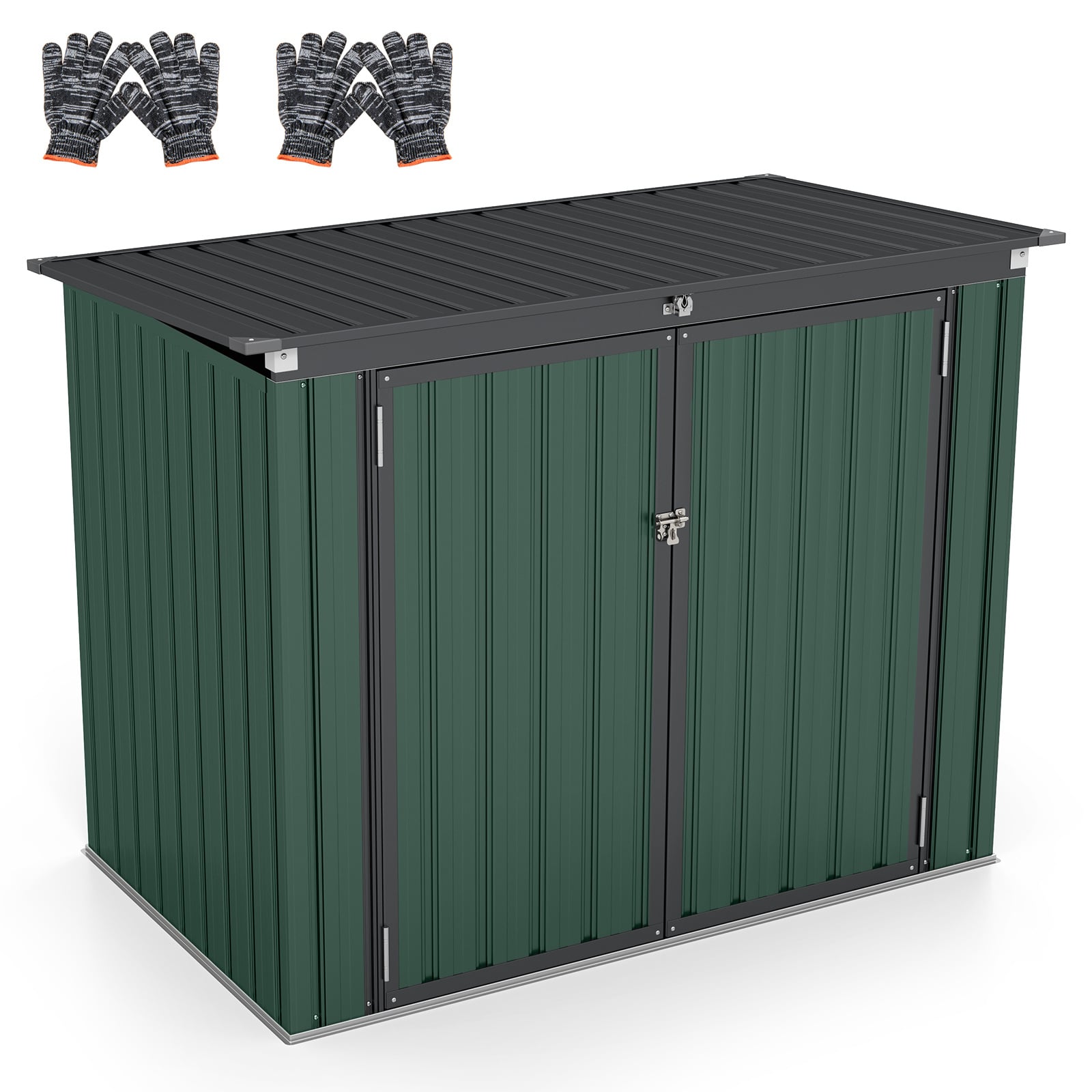 Outdoor Trash Can Storage Shed with Double Openings-Green